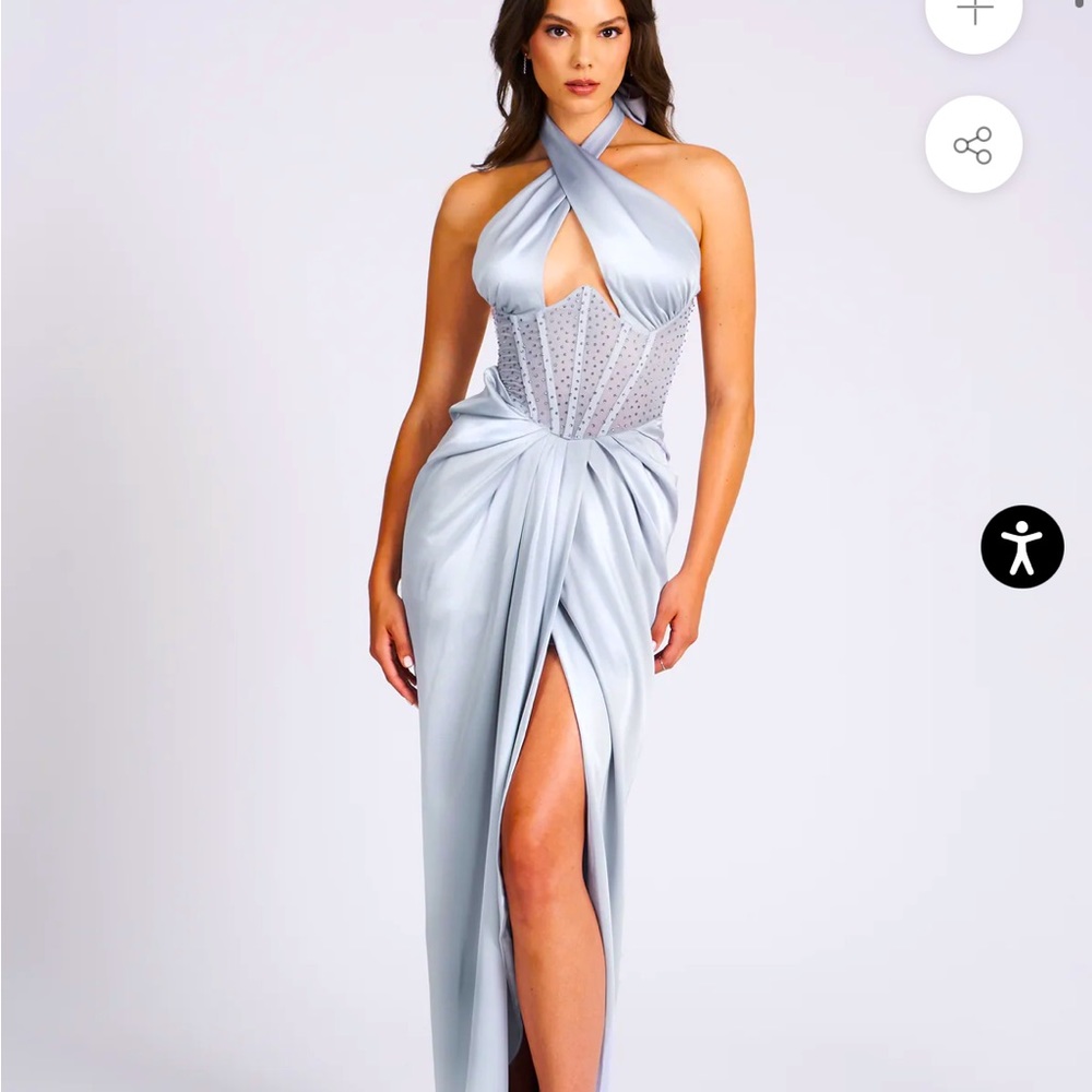 Noemie Silver Crystal Corset Satin Gown